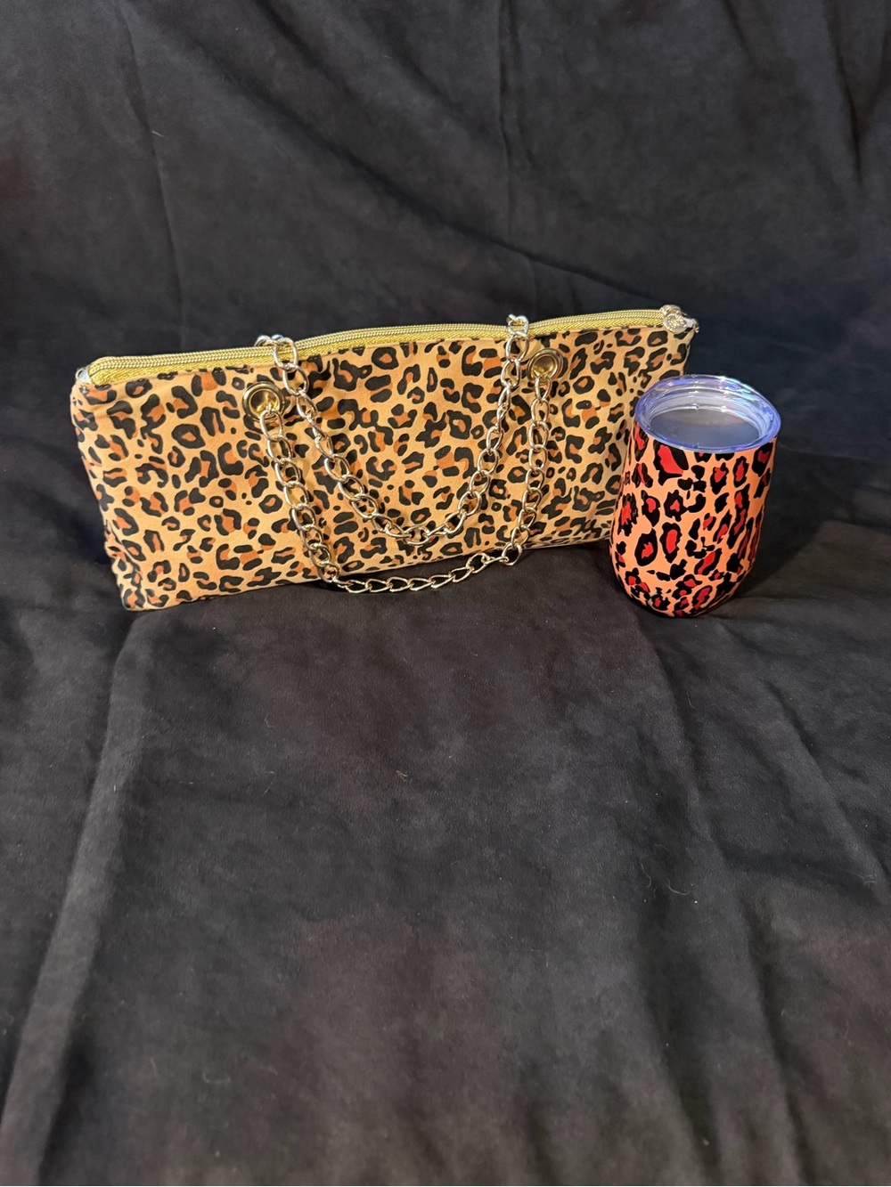 Leopard Print Chain Handle Wine Bag w/ Cup